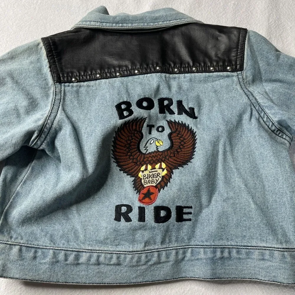 Born to Ride Denim toddler 3T jacket Biker blue jean jacket Go Baby Tag
